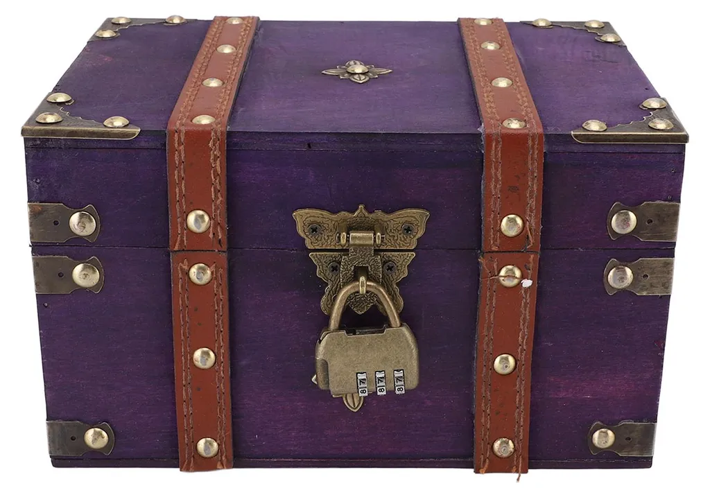Boîte de rangement artisanale en bois et organiseur bijoux rétro violet
