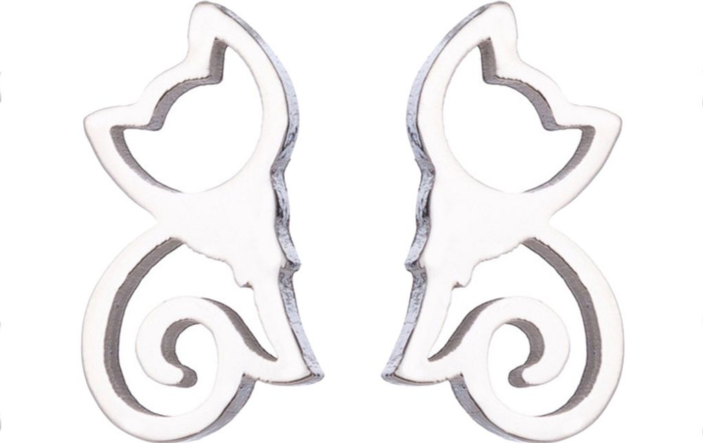 Minimalistische hohle Katzen-Ohrstecker aus Edelstahl, niedlicher Tier-Frauenschmuck-Silber