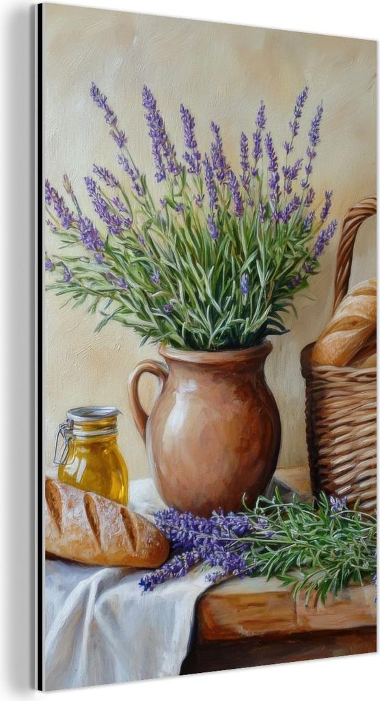 MuchoWow Wanddekoration Metall Metallbild Wandkunst 60x90 cm Lavendel - Brot - Stilleben MuchoWow Aluminium Gemälde - Wandbilder - Aluminium