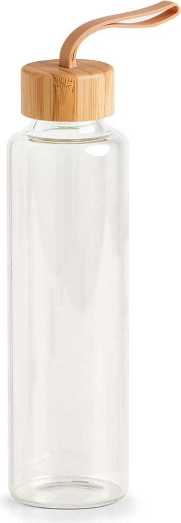 Zeller Trinkflasche "to go" m. Bambusdeckel, 560 ml, Borosilikat Glas / ABS / Bambus, transparent, Ø6,5 x 24 cm