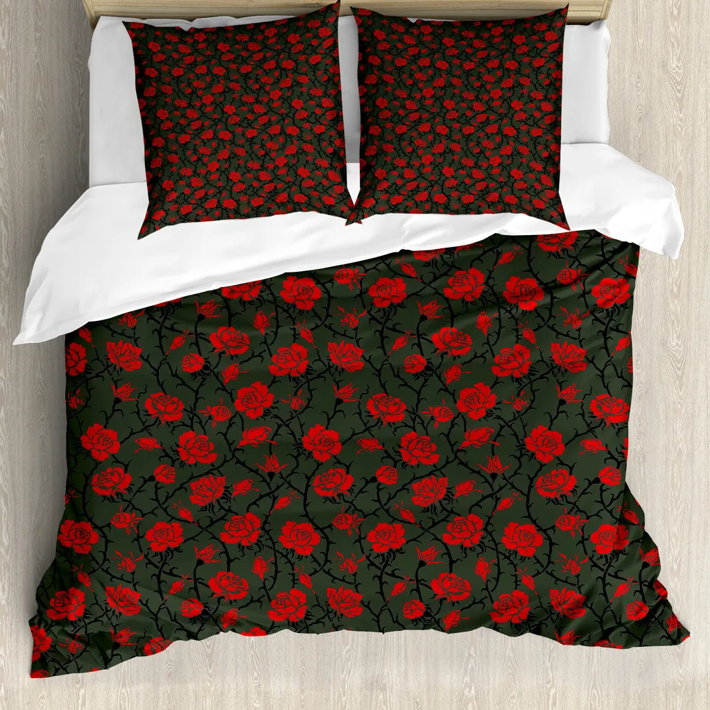ABAKUHAUS Rosso e nero Copripiumino, Mystic Rose vorticoso, antiacaro, adatto a chi soffre di allergie, con federe, 155 cm x 220 cm - 80 x 80 cm, grigio carbone e rubino