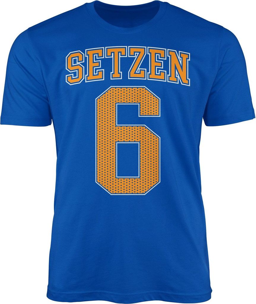 Herren T-Shirt Bedruckt Setzen 6 Schulnote Witz Aufdruck lustig Athletic College Trikot Basketball Fun-Shirt Moonworks blau XS