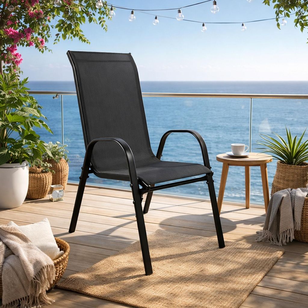 Outdoorstuhl Gartenstuhl Stapelstuhl robust Metall Textilen Schwarz
