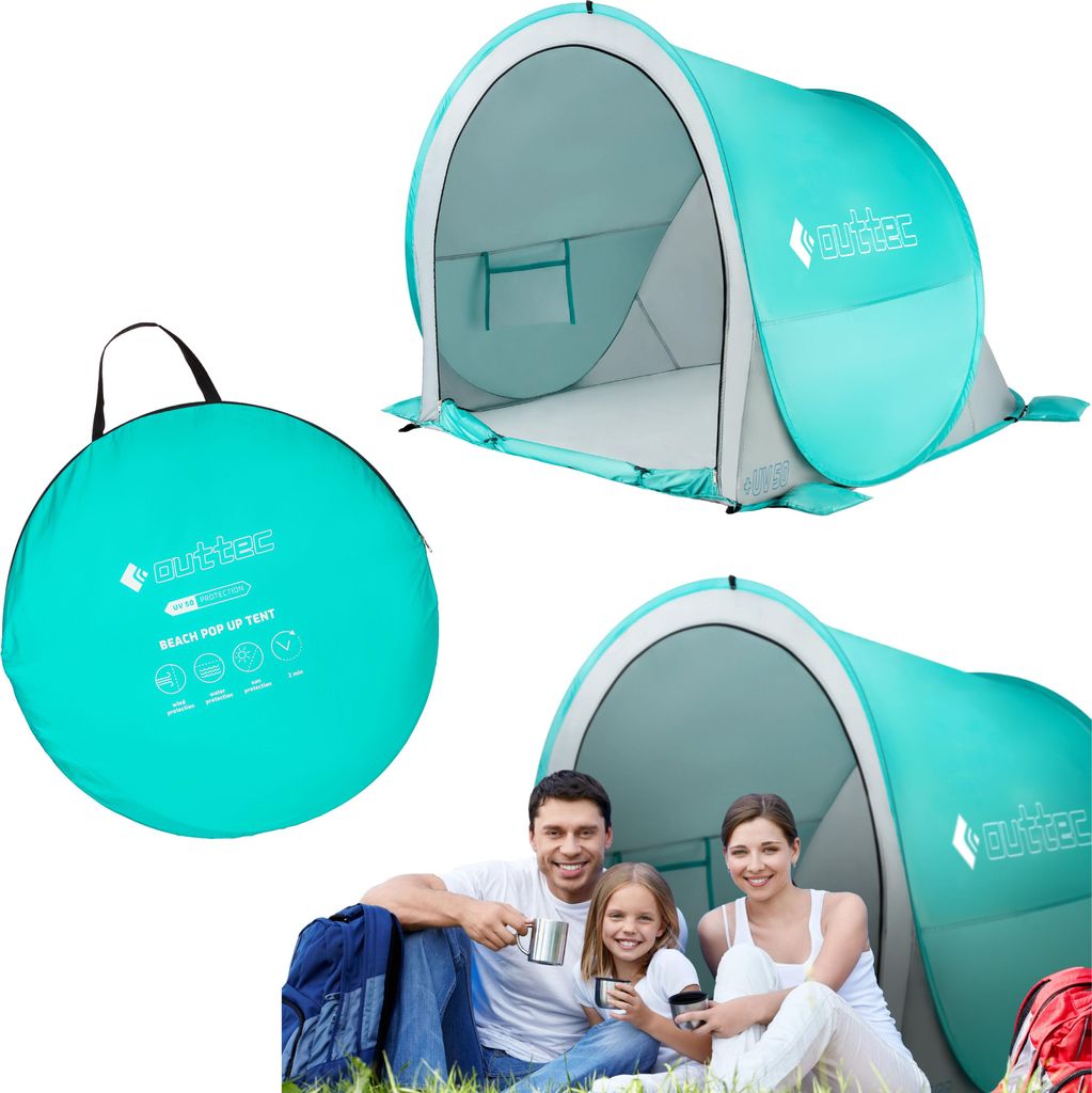 Outtec Strandmuschel mit UV Schutz - Pop Up Zelt, Strand Sonnenschutz, Windschutz, Strandzelt mit Sandtaschen - für Baby, Kinder und Erwachsene