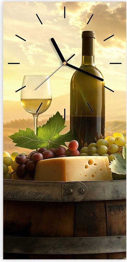 Wanduhr aus Glas mit Motiv Weinland Idylle- 30 x 60 cm - inkl. Aufhängesystem