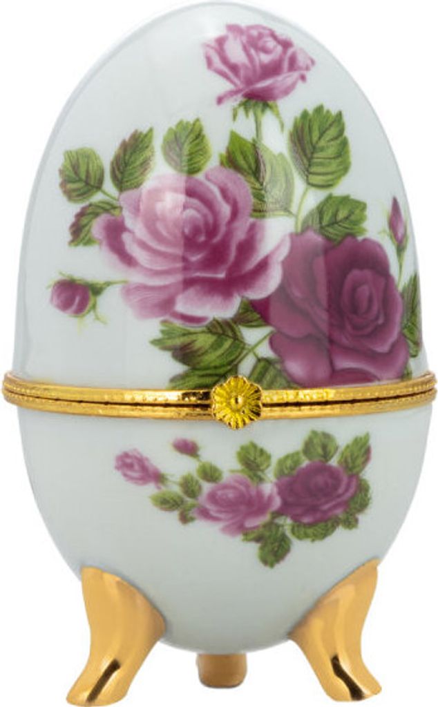 Nostalgie Porzellan-Ei-Dose auf Füßen "Rosen", H 10 cm