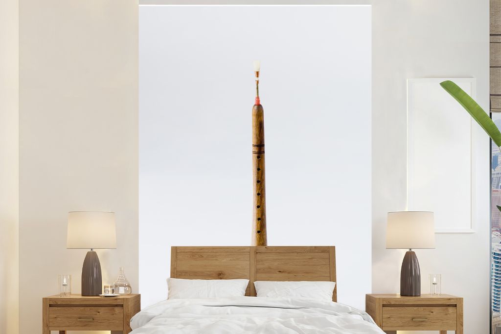 MuchoWow Fototapete für Wohnzimmer oder Schlafzimmer Wandtapete Vinyl Motivtapete Eine Klarinette aus Holz - 145x220 cm - Wanddekoration