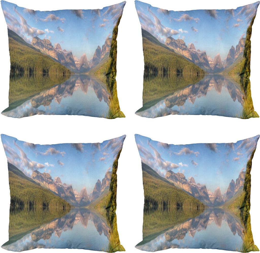ABAKUHAUS Glacier Nationalpark Kissenbezug Set (4 Stück), See-Szene, Moderner Doppelseitiger Digitaldruck, 60 cm x 60 cm, Mehrfarbig