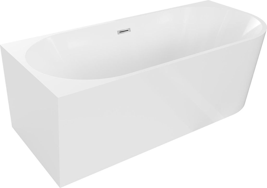 Mexen Mia freistehende Eckbadewanne links 140 x 75 cm, weiß, Überlauf Chrom - 52691407500L-01