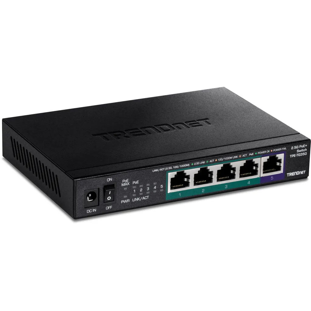 Switch PoE+ 2.5G 5 ports TRENDnet TPE-TG350 pour réseau domestique mGIG