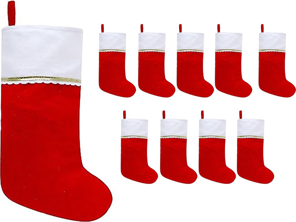 2 Stück/10 Stück weiße und rote Weihnachtsstrümpfe mit Goldrand, festliche Weihnachtsdekoration, 3D-Socken, Weihnachtsbedarf, 10 Stück