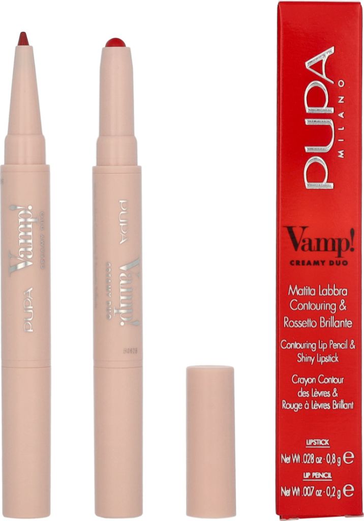 Pupa Milano Vamp! Creamy Duo Lip Pencil & Shiny Lipstick 010-True Red 0,8gr