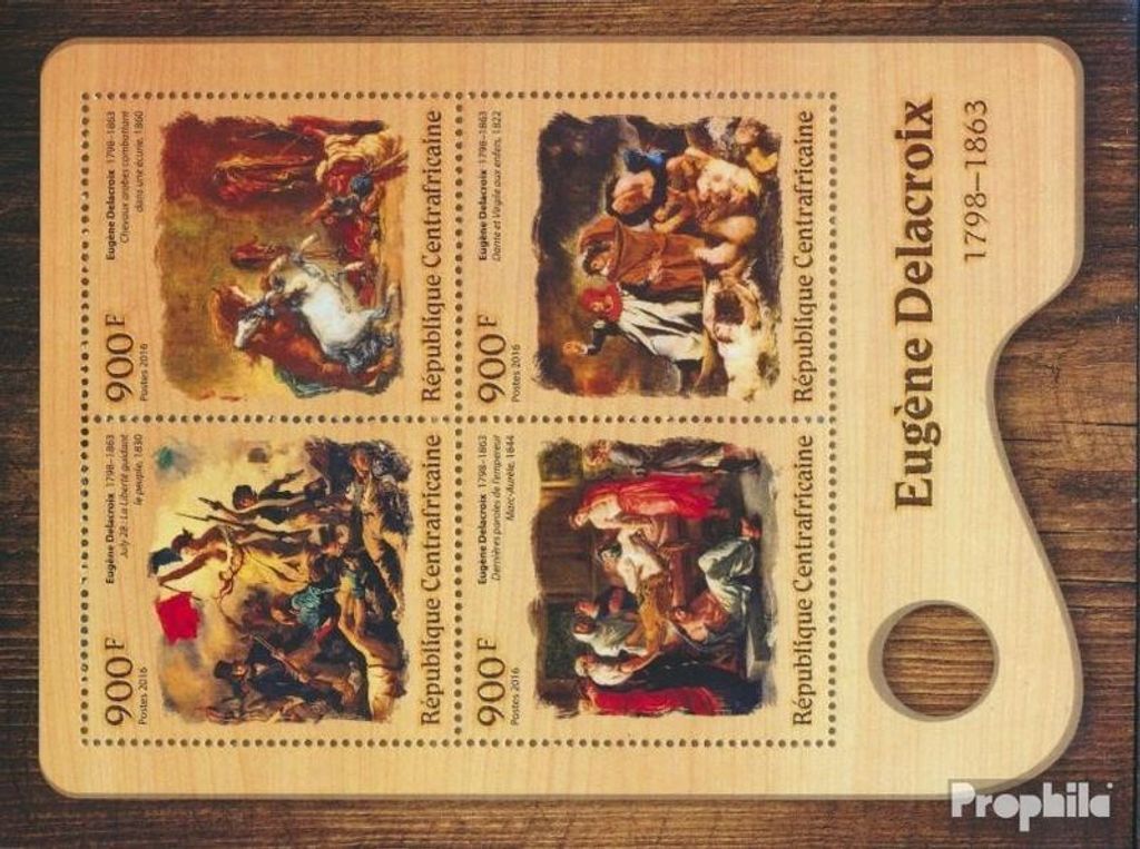 Briefmarken Zentralafrikanische Republik 2016 Mi 6510-6513 Kleinbogen (kompl. Ausgabe) postfrisch Eugène Delacroix