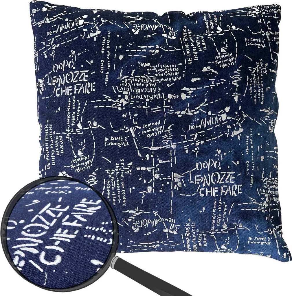 Cuscino Blu Lettering Lucido 45x45 - Cuscino Divano Moderno Imbottito