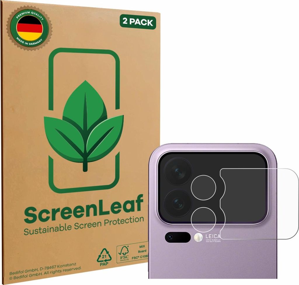 2x ScreenLeaf Schutzfolie für Xiaomi 17 Pro Max (NUR Kameraschutz) nachhaltiger Displayschutz Display Schutz Folie Klar Transparent