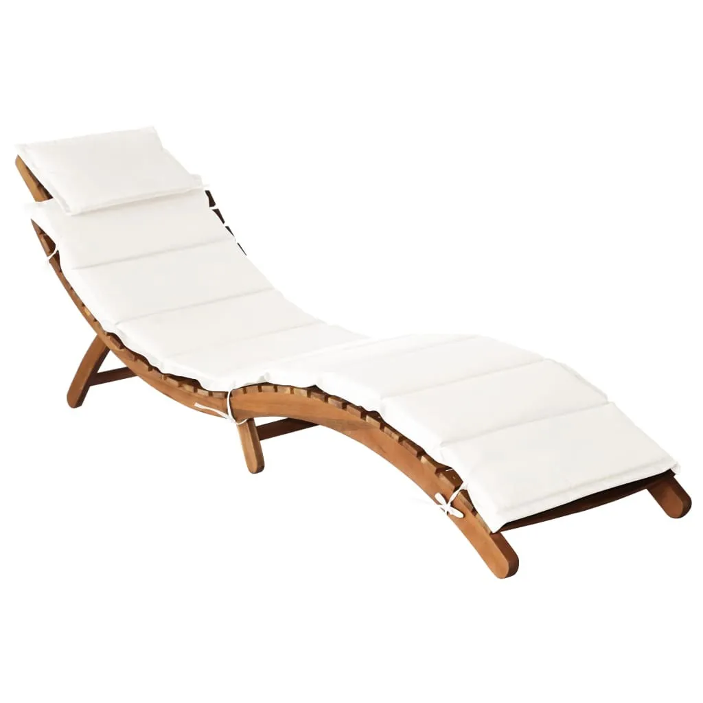 Transats de jardin en bois d'acacia durable et coussins blanc crème x2