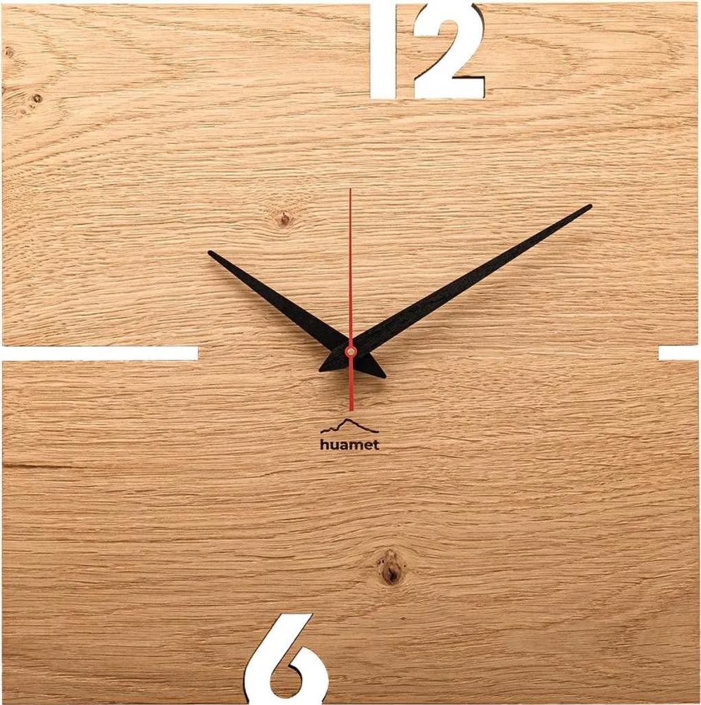 Horloge murale Huamet Puhr chêne carré au design minimaliste moderne