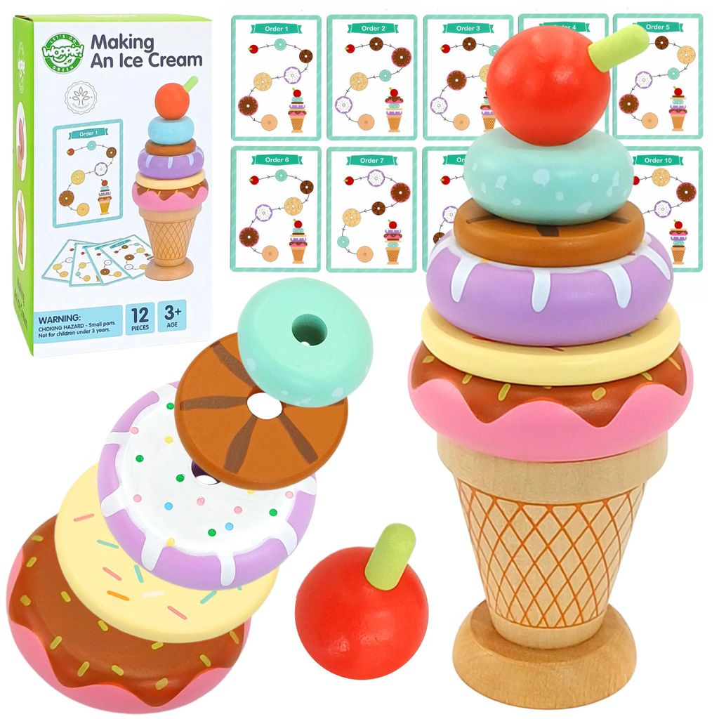 Woopie Green Wooden Ice Cream Montessori Puzzle Süßwaren 12 Teile