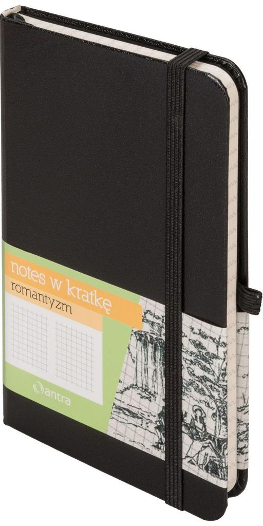 Notes A6 z gumką Romantyzm kratka czarny