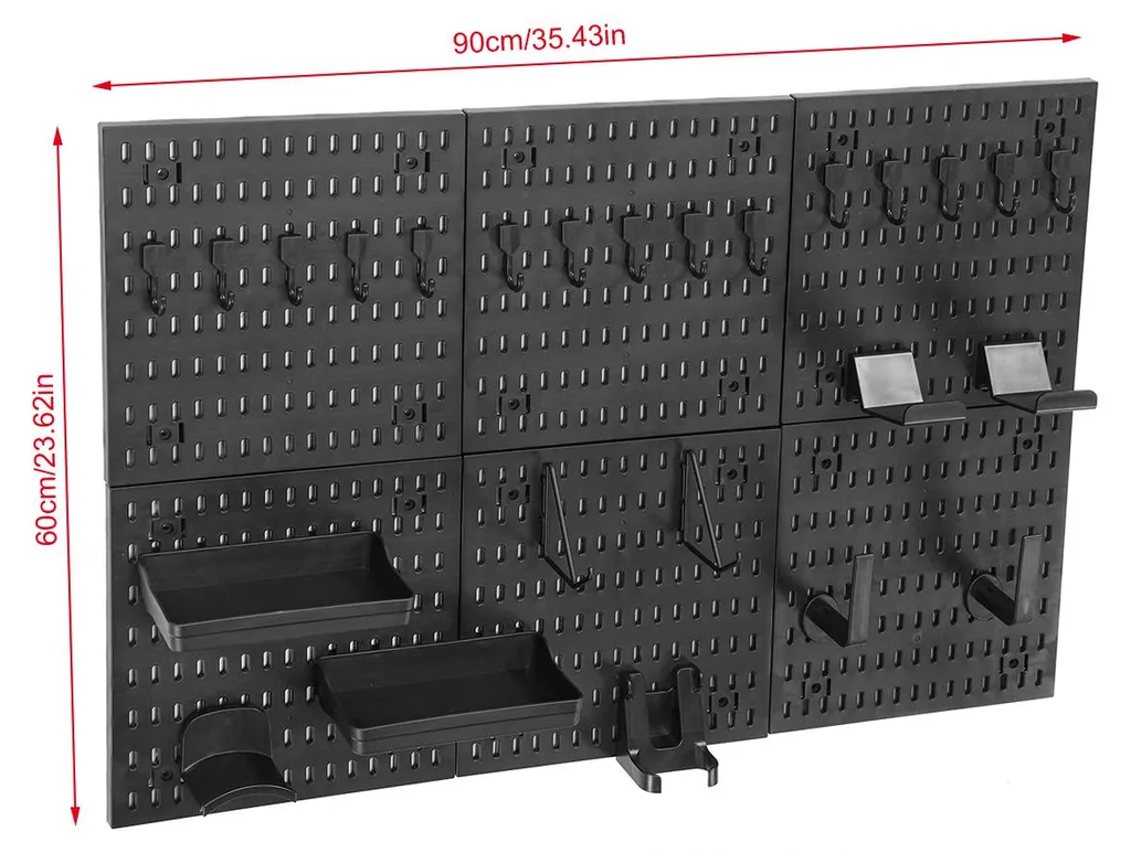 Rangement mural noir pour atelier et bureau, système modulable adaptable - 3
