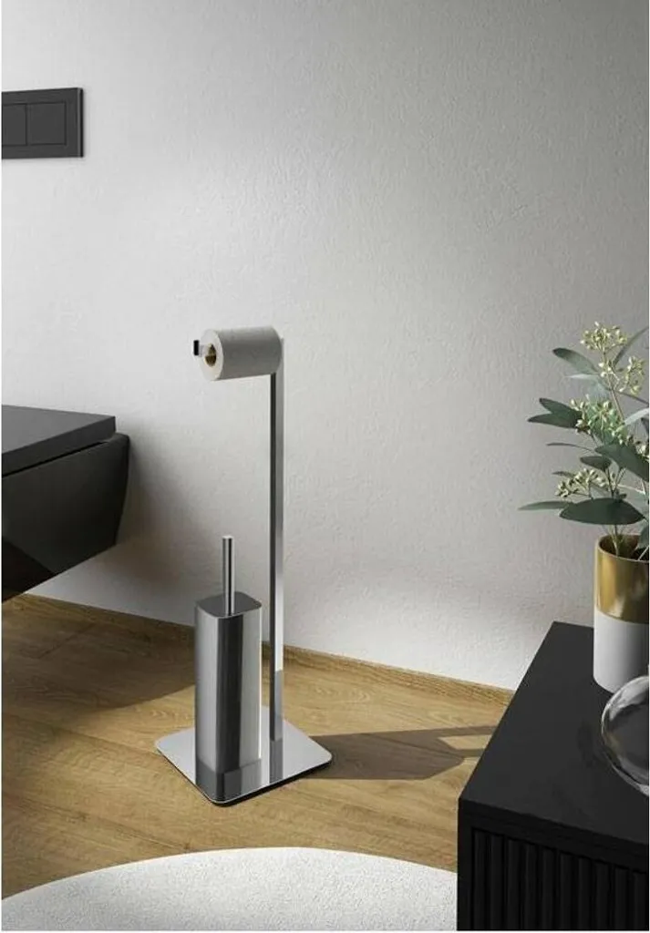 Optimisez vos toilettes avec ce support papier et brosse carré chrome - 2