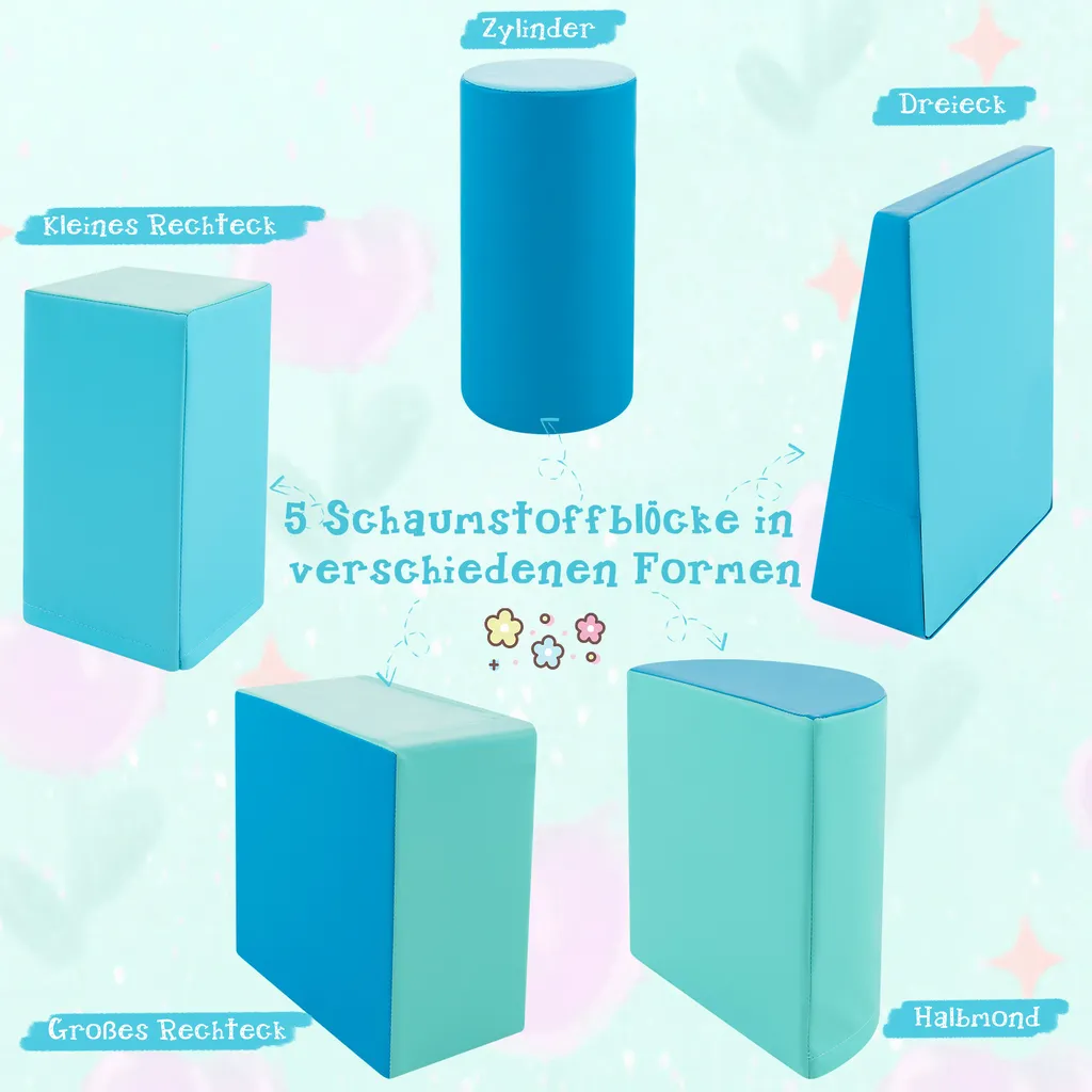 Cubes Géants en Mousse Souple et Durable - Lot de 5 Modules de Jeu Bleu - 4