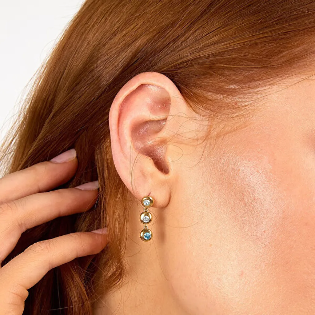 Boucles d'oreilles plaquées or et topaze bleue véritable SAXN18