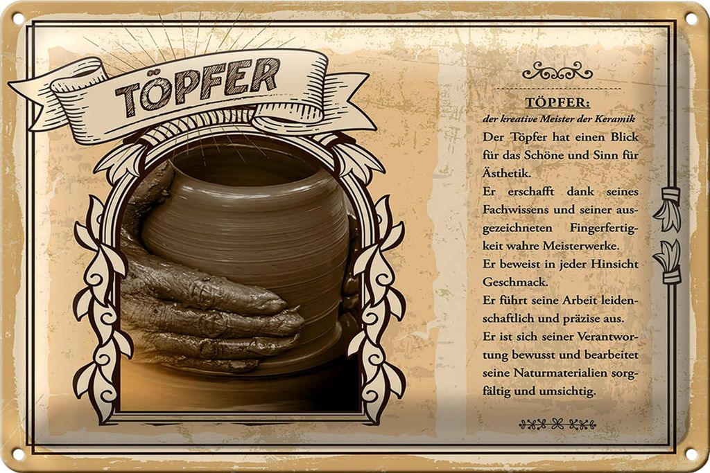 Blechschild Berufe Töpfer Meister kreativ 30x20cm
