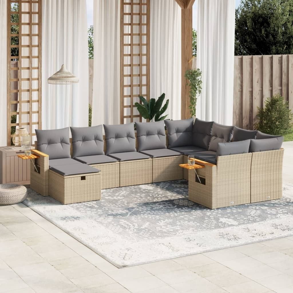 Maison Exclusive - 10-tlg. Garten-Sofagarnitur mit Kissen Beige Poly Rattan
