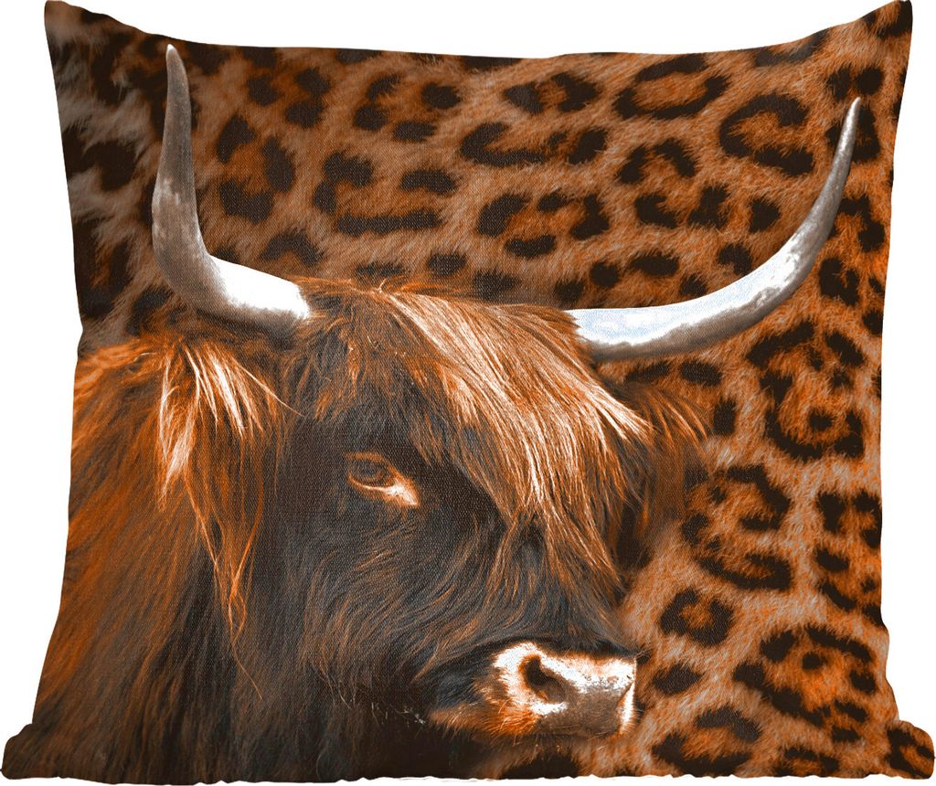 MuchoWow Zierkissen Sofakissen Wohnzimmer Dekokissen 45x45 cm Panther Druck - Hochlandrind - Design - Schlafpolster - Polster für das Sofa