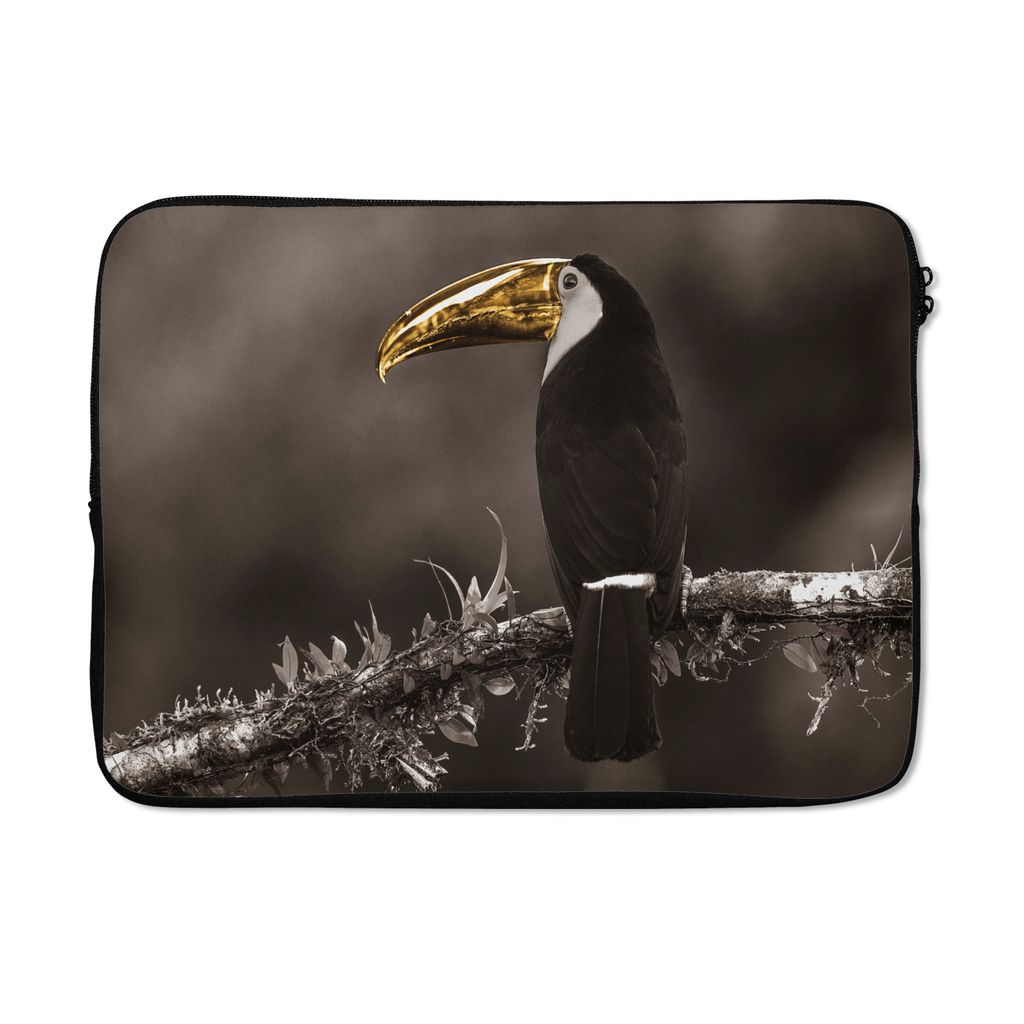 MuchoWow Laptop Hülle 14 ZollVogel - Tukan - Gold - Schwarz Laptoptasche - Laptoptasche - Stoßsicher - Schutzhaube