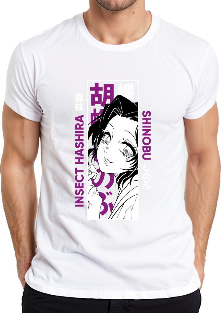 Shinobu Kocho Demon Slayer Insect Hashira Anime Geschenk Lila Herren T-Shirt, Weiß, XL