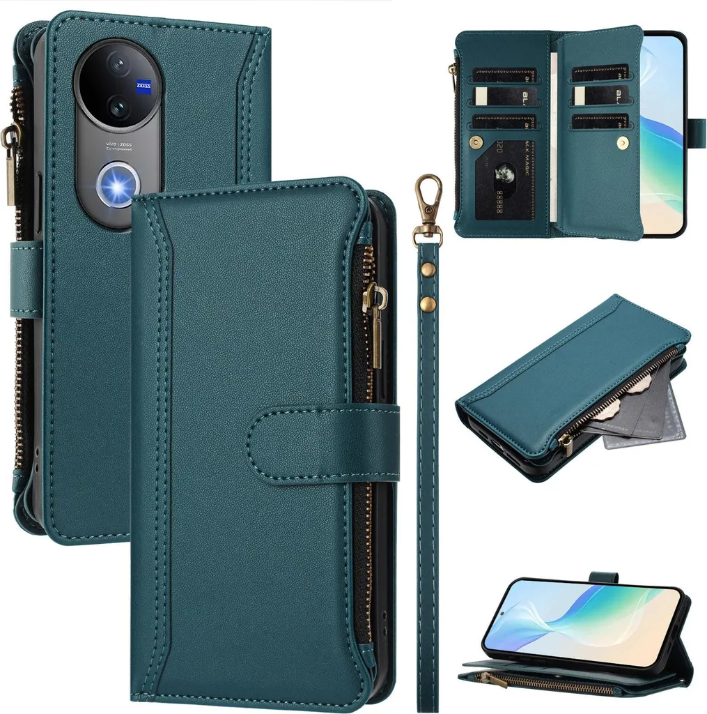Custodia Antiurto Vivo V50 / V50E Portafoglio Pelle Sintetica Verde