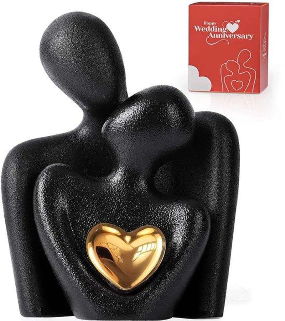 Figurine de couple en céramique dorée - Sculpture moderne 25cm design