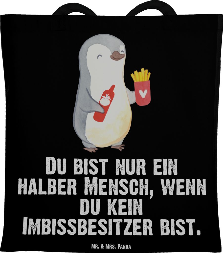 Mr. & Mrs. Panda Shopping Tasche Imbissbesitzer Herz - Schwarz - Geschenk, Einkaufstasche, Imbissverkäufer, Laptoptasche, Tote Bag, Pommesliebe, W...