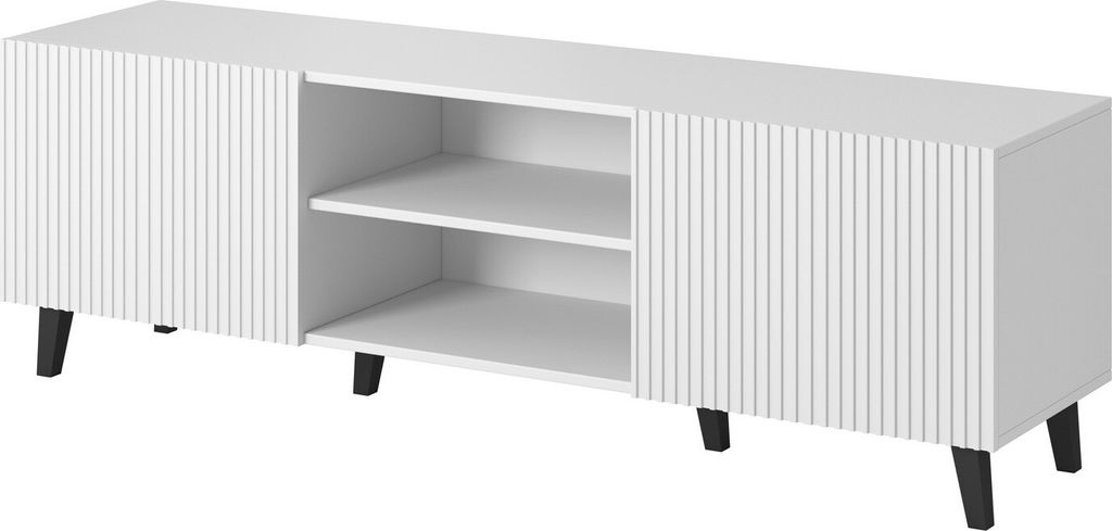 Furniture24 Fernsehschrank Pafos 150 cm Lowborad Unterschrank 2 türiger Wohnzimmerschrank Weiß