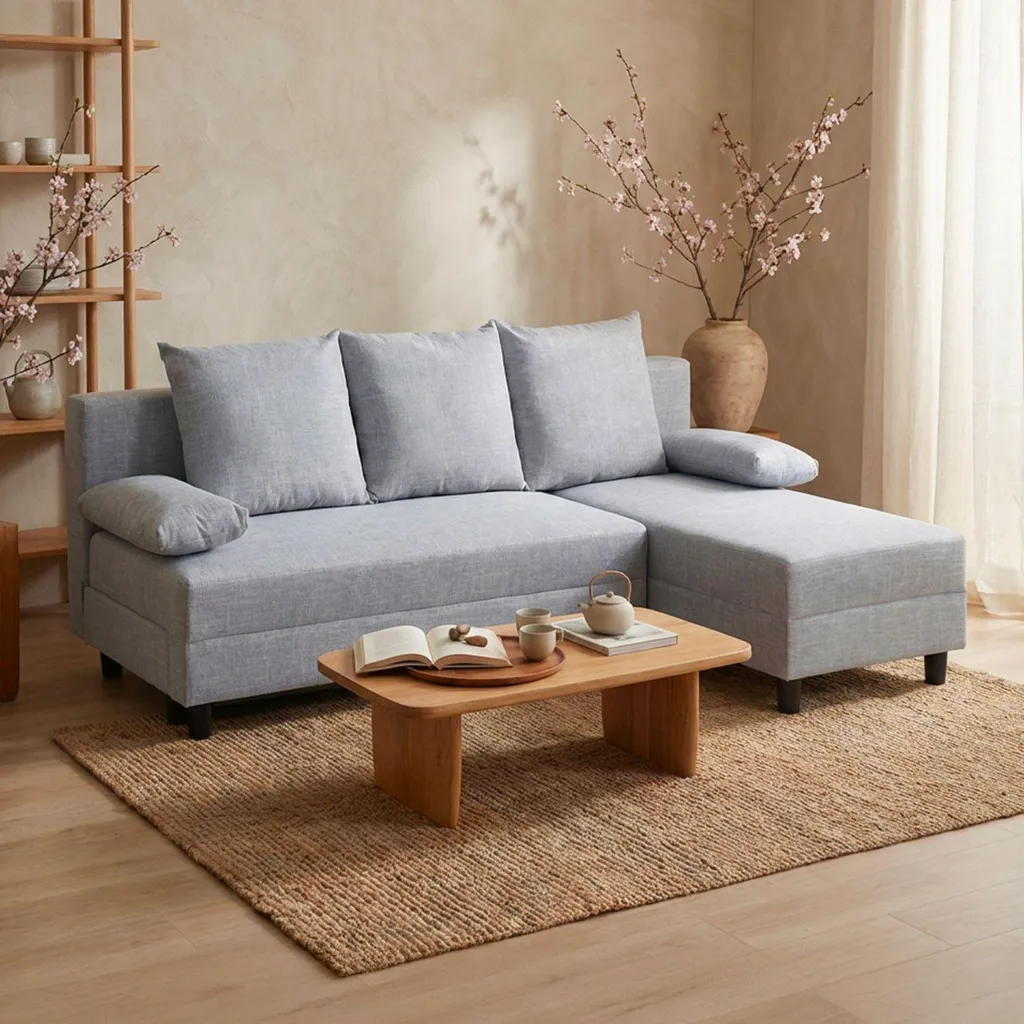 Canapé d'angle convertible Expression en tissu gris clair Menzzo - 3