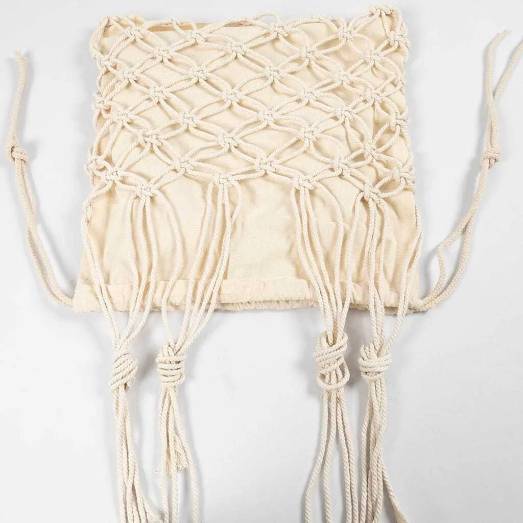 Borsa A Rete Porta Giocattoli Boho In Macramè Bianco, Con Gancio - Amaca Per Peluche, Decorazione Stanza Bambini