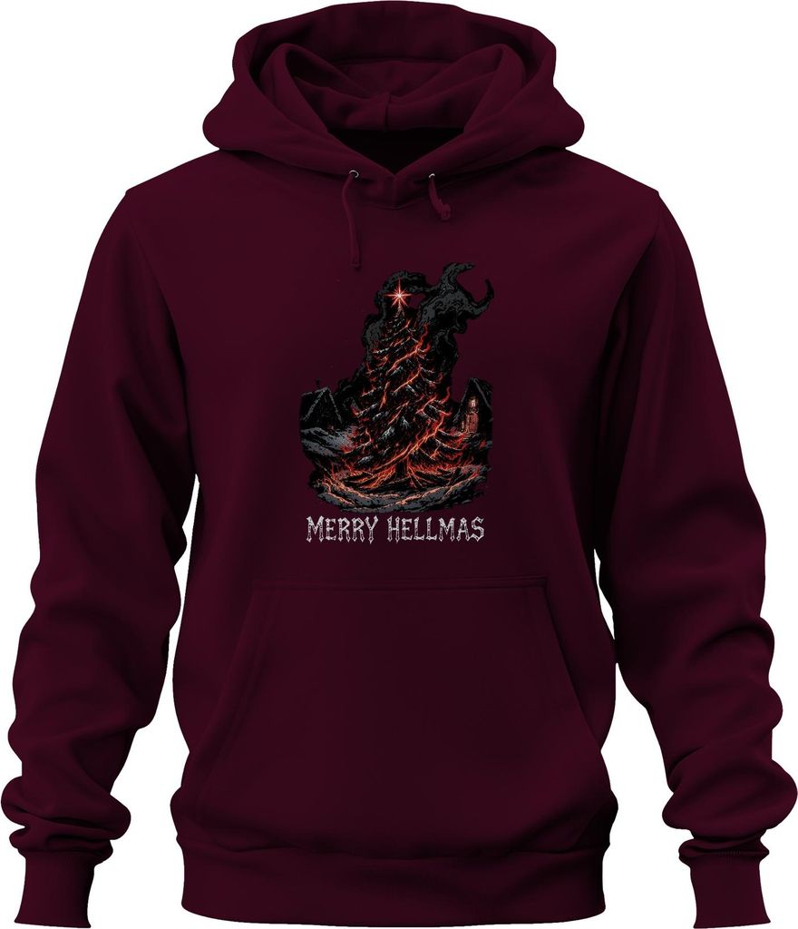 Merry Hellmas Brennender Weihnachtsbaum Horror Gothic Geschenk Uni Hoodie Kapuzenpullover, Burgundy, S
