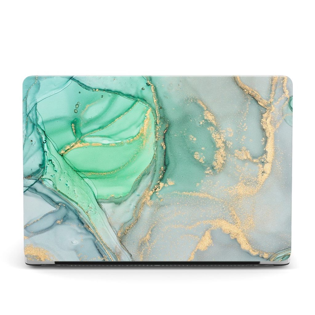 Schutzhülle für Apple MacBook Air 13.6" (2025-2022) M3 M2 2-Teilig Hartcase Schutz Etui Tasche Hülle Modell A3240 A3113 A2681 - Grün/Grau Marmo...