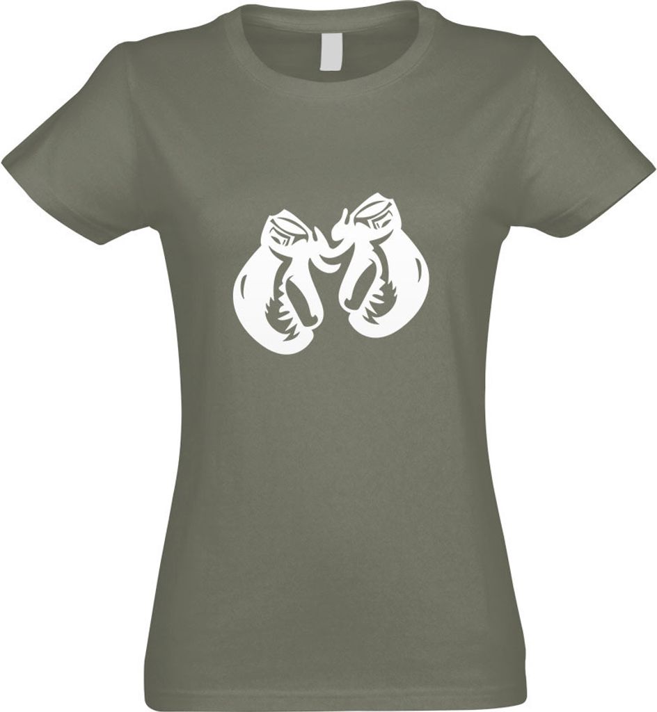 Kiwistar - T-Shirt tailliert - Damen - Olive - Boxhandschuhe - mit Motiv Bedruckt - Funshirt Design - Sport - Freizeit - Damen - L