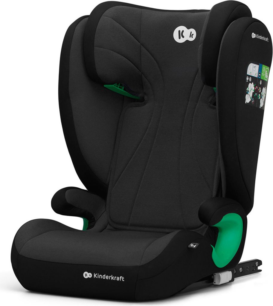 Kinderkraft JUNIOR FIX i-Size - Autositz 100-150 cm - R129 Norm - ISOFIX - SPS - H-GUARD - 10-fach verstellbare Kopfstütze - Waschbarer Bezug Schwarz