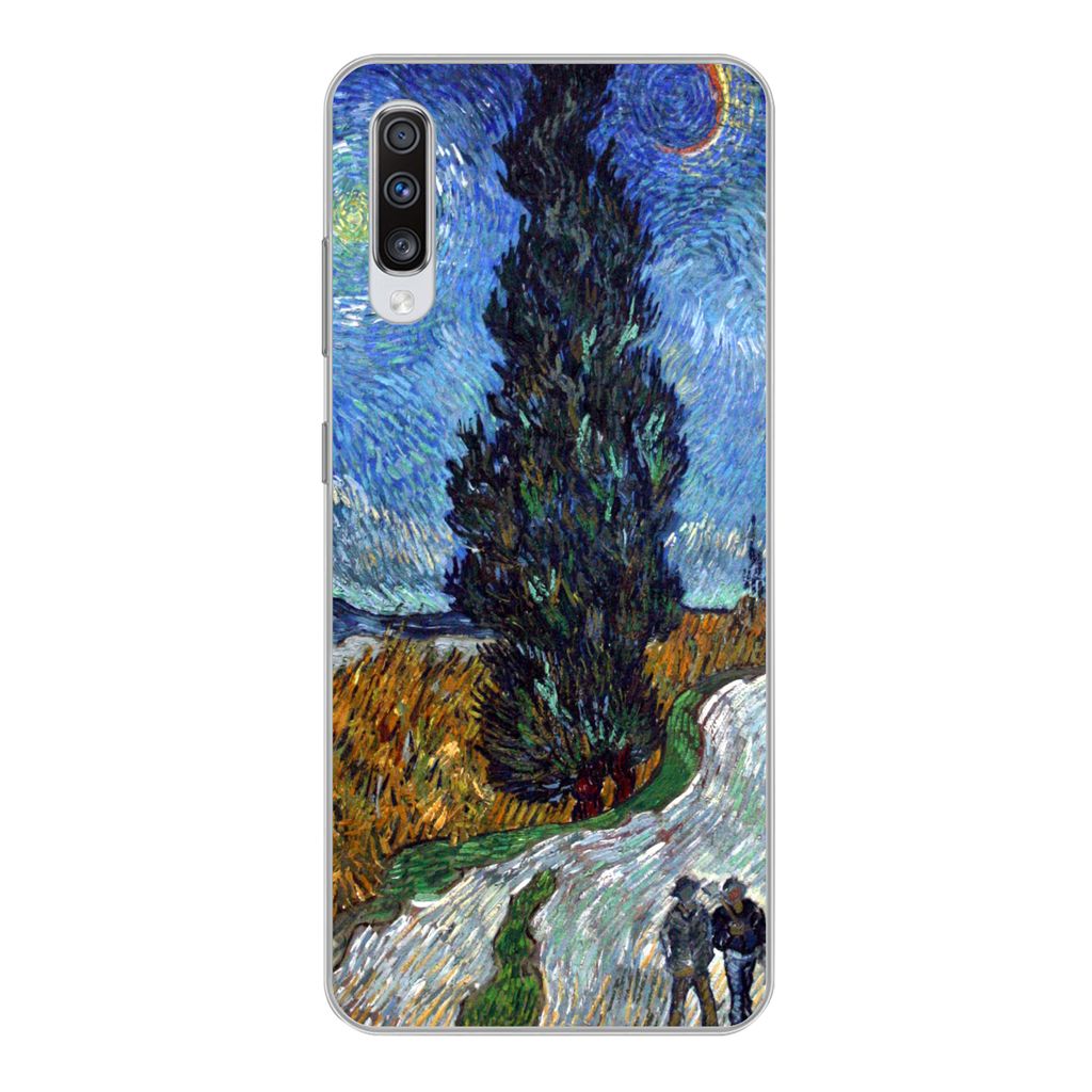 MuchoWow Handyhülle Schutzhülle Hülle für Samsung Galaxy A70 Straße mit Zypresse und Stern - Vincent van Gogh Silikon Softcase Handy Hülle ...