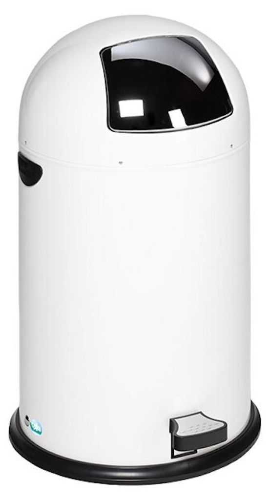 Klassischer Abfallsammler mit Einwurfklappe & Inneneinsatz + Fußpedal | 40 Liter, HxBxT 73x46,5x46,5cm | Verzinkter Stahl | Weiß