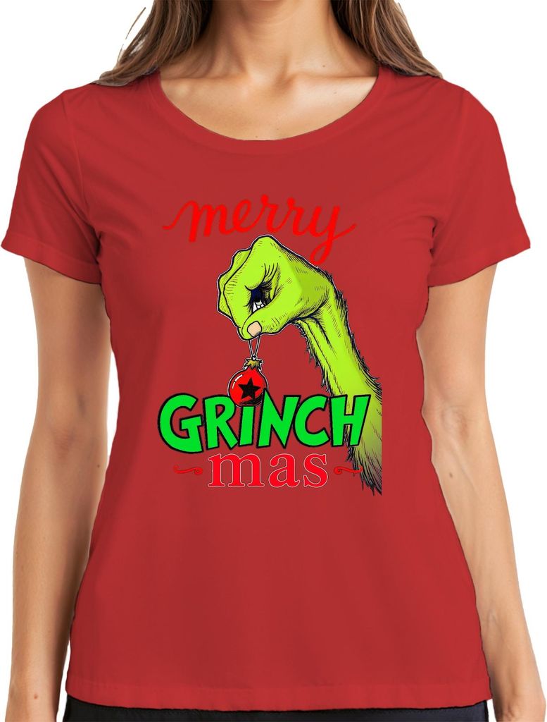 merry GRINCH mas Weihnachtsgrinch Lustig Weihnachtskugel Geschenk Damen T-Shirt, Rot, XL