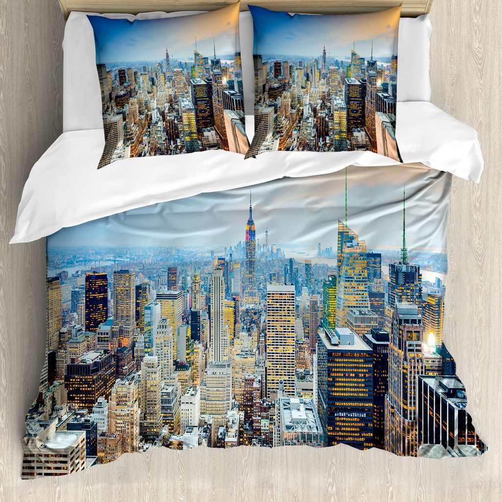 ABAKUHAUS amerikanisch Bettbezug, Luftaufnahme New York City, Milbensicher Allergiker geeignet mit Kissenbezügen, 155 cm x 220 cm - 80 x 80 cm, Gr...