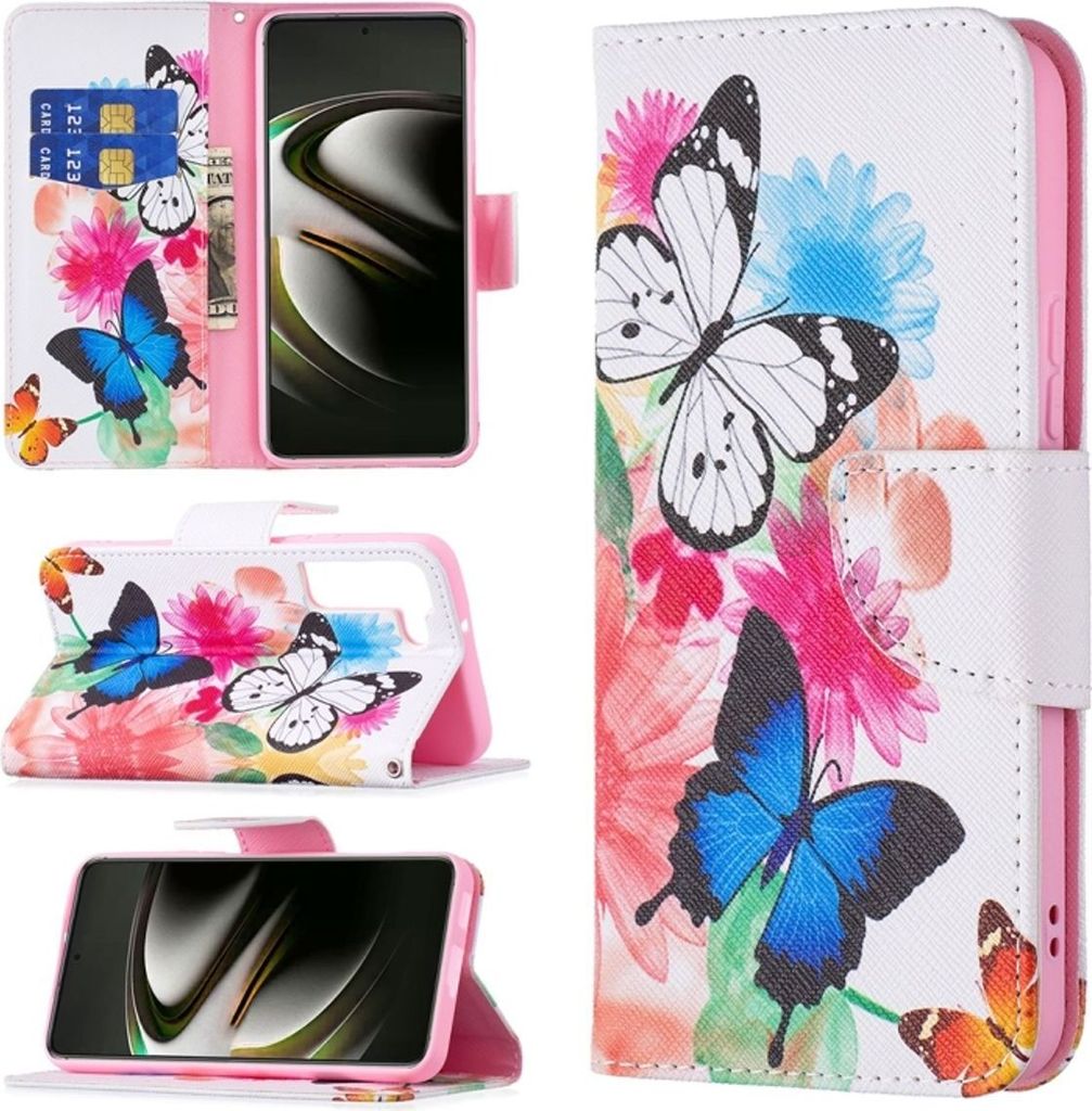 König Design Hülle kompatibel mit Samsung Galaxy S22 5G Kunstleder Handyhülle - Handy Case Schmetterlinge