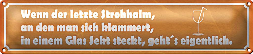 Blechschild Spruch 46x10cm wenn der letzte Strohhalm Sekt Dekoration