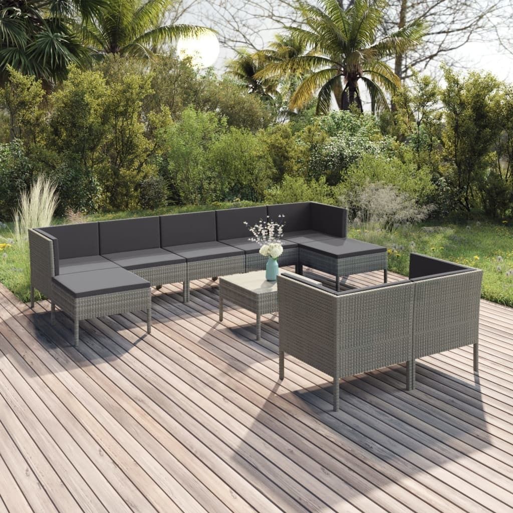 Maison Exclusive - 10-tlg. Garten-Lounge-Set mit Auflagen Poly Rattan Grau