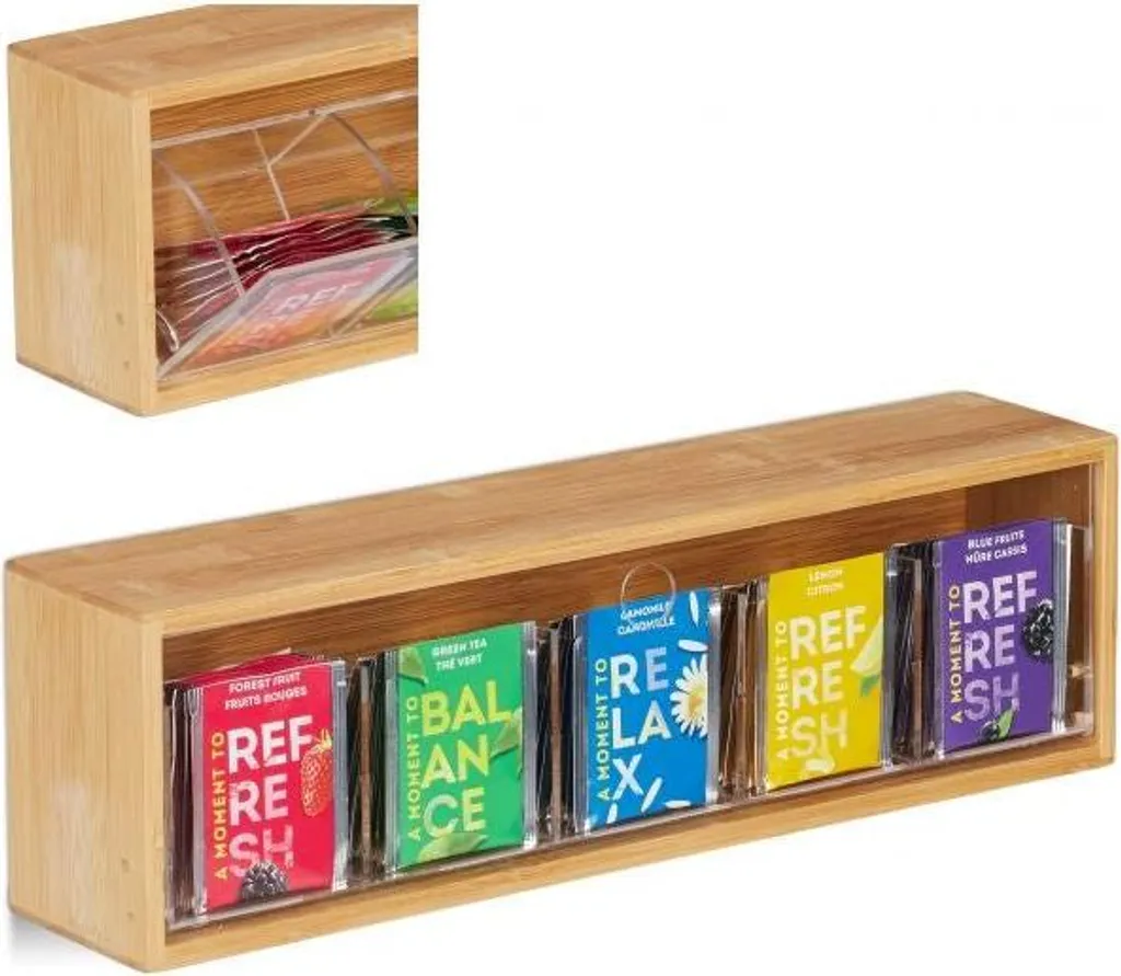 Scatola da Tè in Bambù Naturale con 8 Scomparti - Organizer Tisane